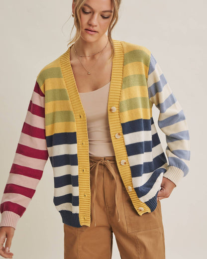 Colorful Striped Button Down Cardigan
