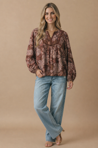 Floral Crochet Trim Babydoll Blouse