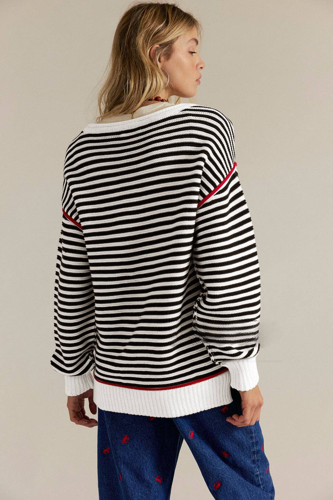 Black &White Striped Crewneck Knit Sweater