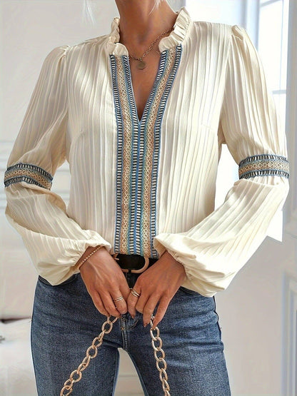 Boho Trim Bell Sleeve Blouse