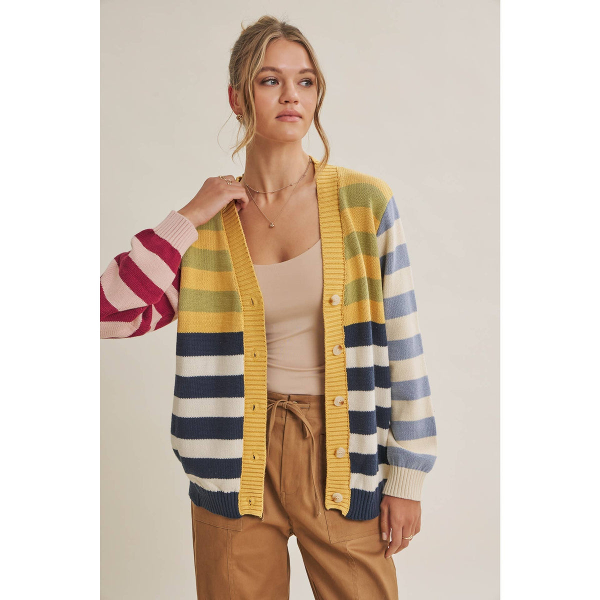 Colorful Striped Button Down Cardigan