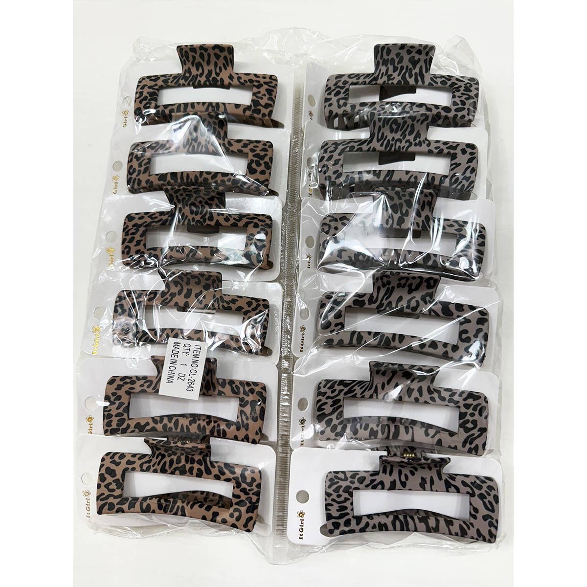 Matt Leopard Pattern Rectangle Hair Clips
