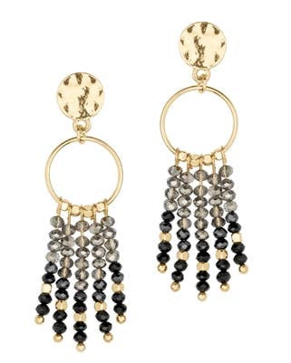 Black Glass Beaded Bar Earring