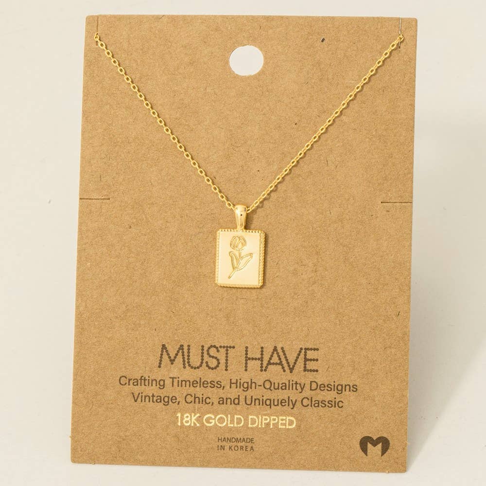 Flower Print Square Pendant Necklace