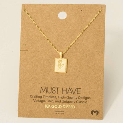 Flower Print Square Pendant Necklace