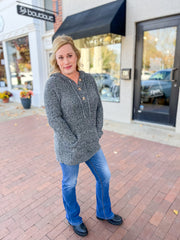 Black Heather Knit Hooded Pullover