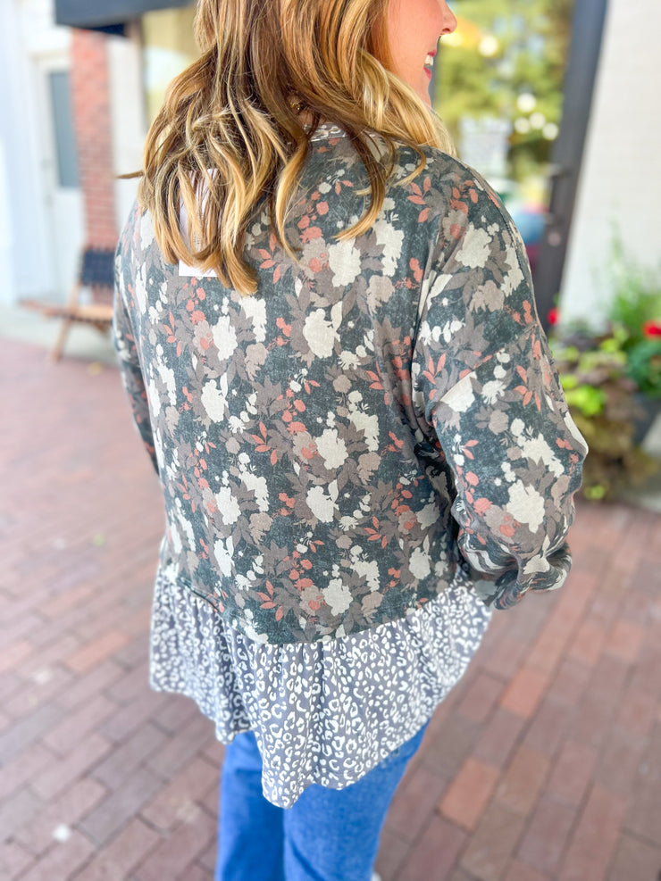 Floral & Leopard Contrast Flowy Top