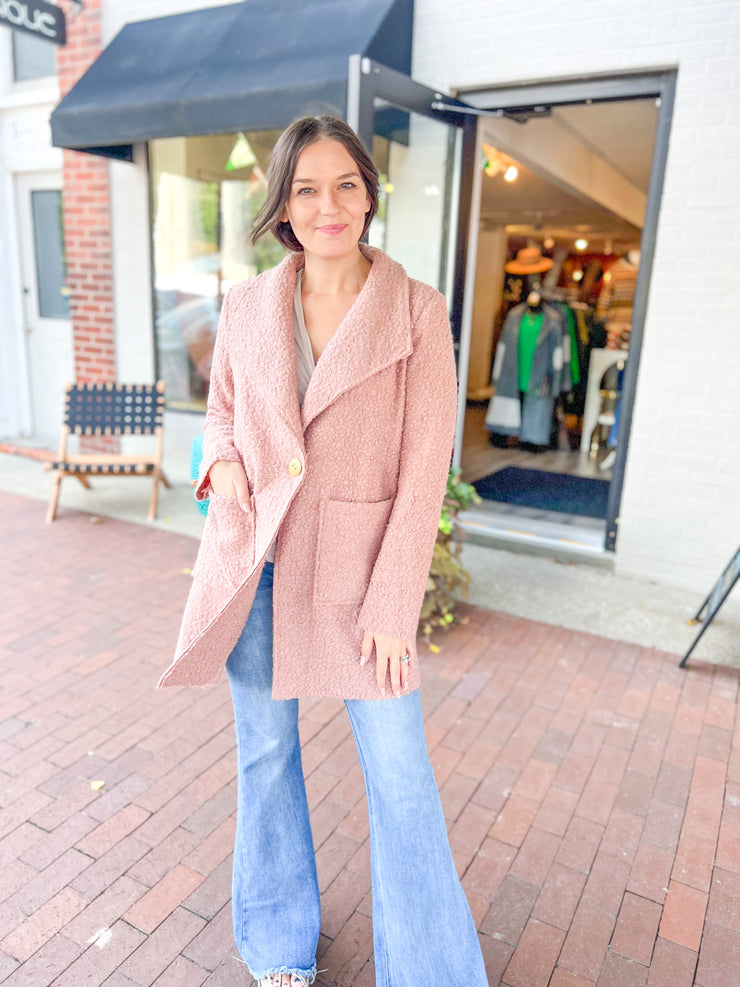 Blush Boucle Lapel Coatigan