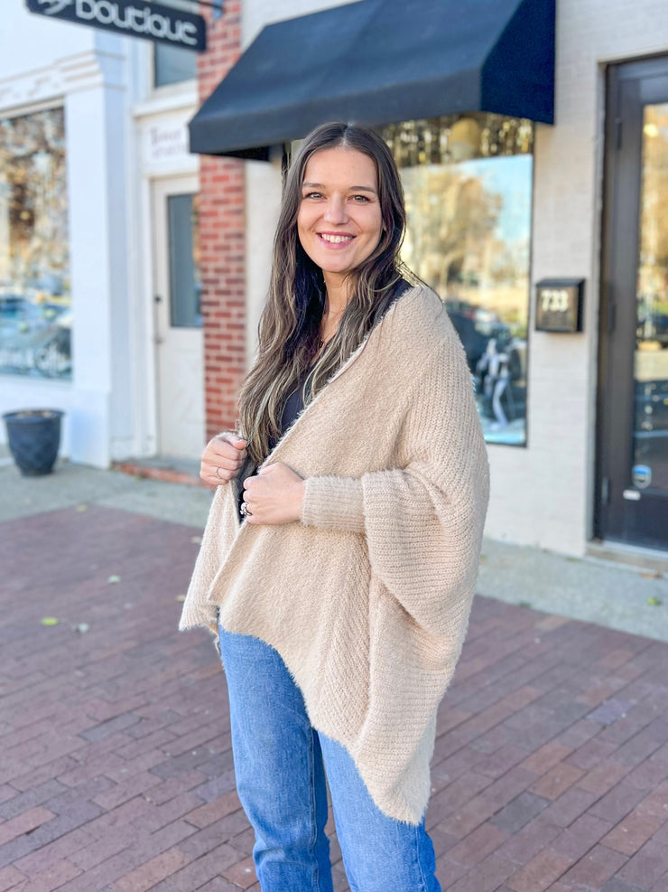 Taupe Mohair Open Cardigan