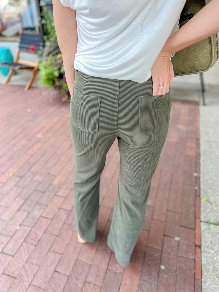 Olive Corduroy High Rise Bootcut