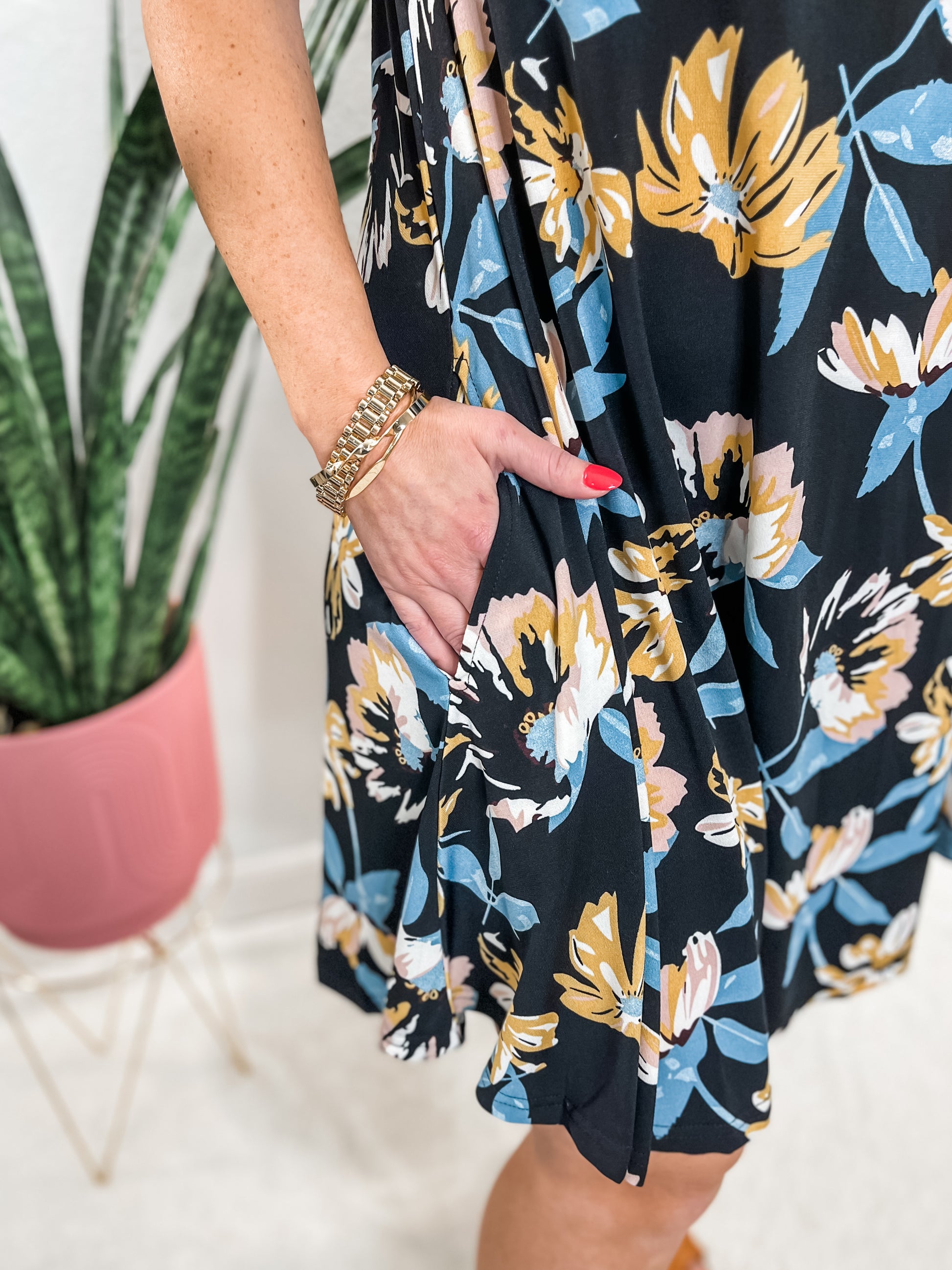 Black Floral A-Line Dress
