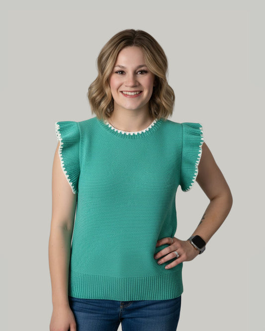 Color Blanket Stitched Crew Neck