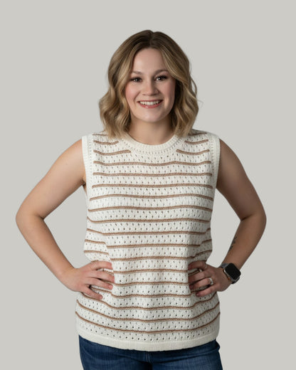 Crochet Striped Sleeveless Pullover Vest