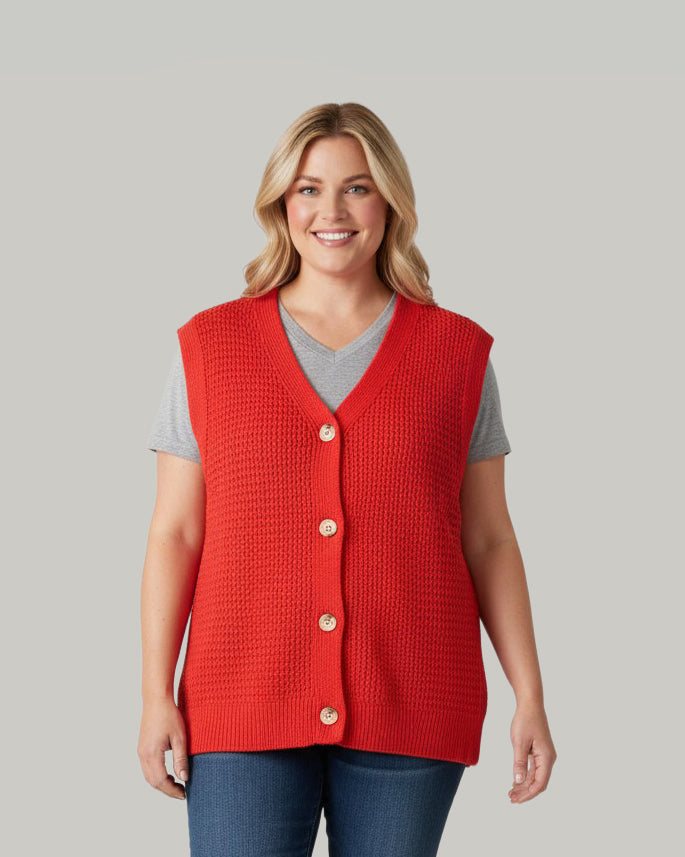 Crochet V-Neck Button Down Sweater Vest