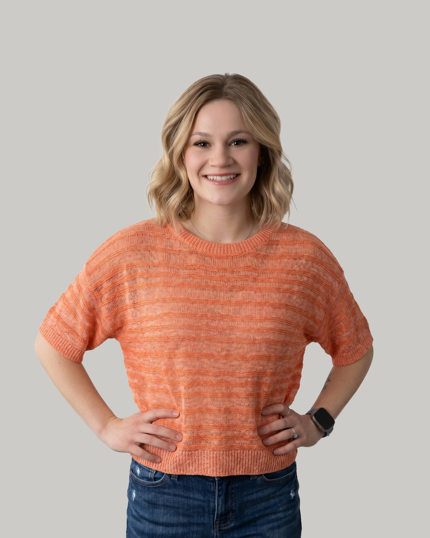 Coral Stripe Slub Knit Top