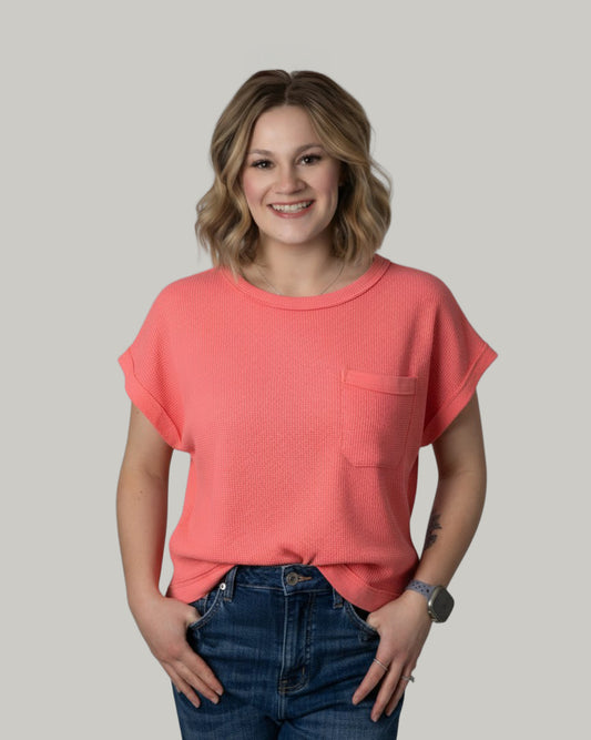 Strawberry Pink Mineral Washed Short Sleeve Top