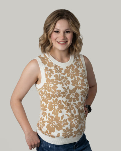 Floral Printed Sweater Tank Top