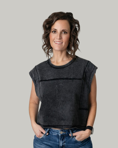 Mineral Washed Sleeveless Boxy Top