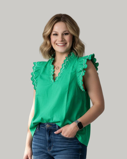 Stripe Contrasted Ruffle Trim Casual Tank Top