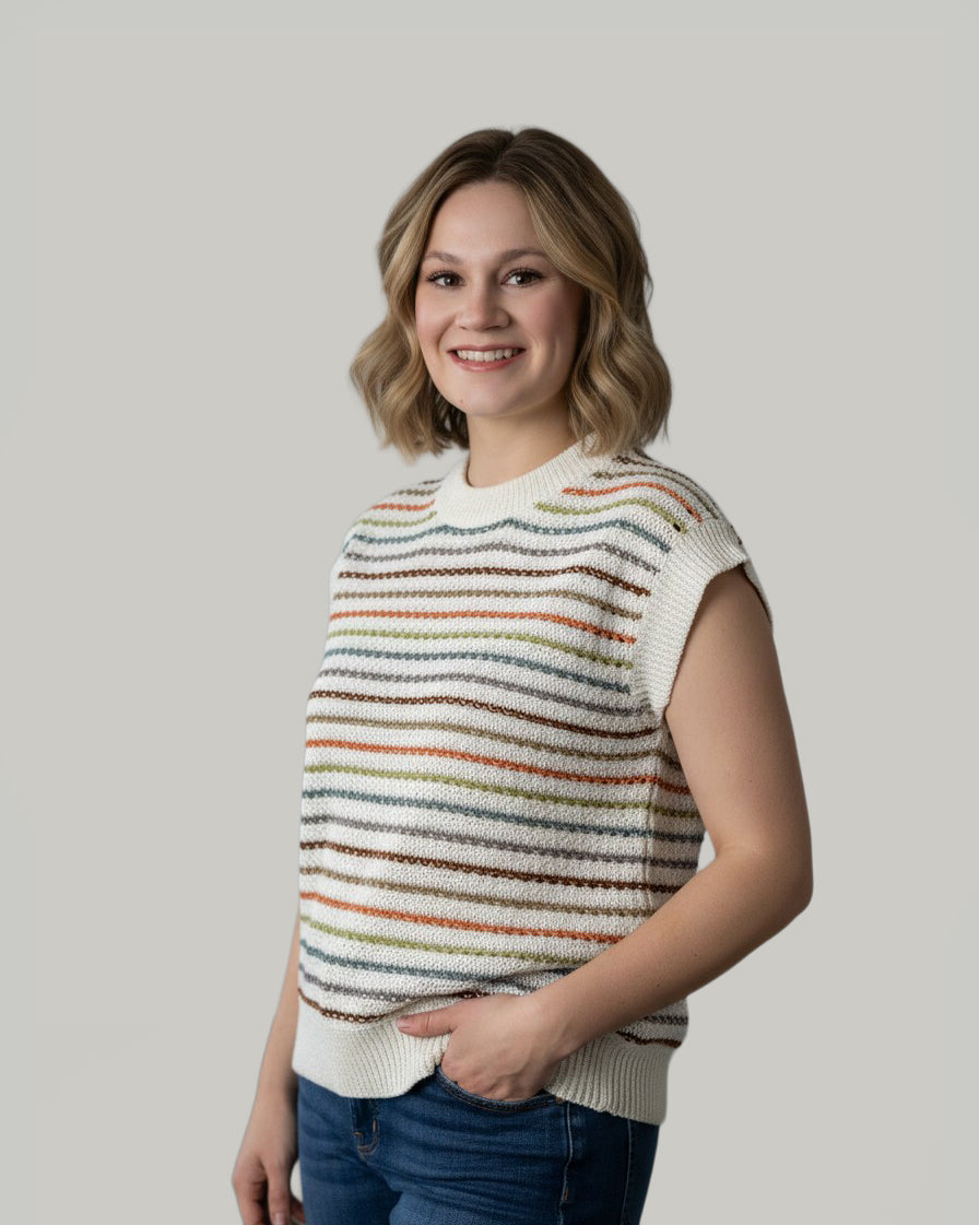 Rust/Sage Multi Colored Stripe Crochet Top