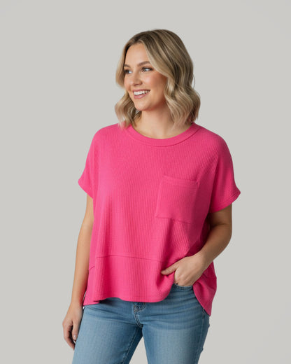Flared Hem Waffle Knit Casual Top