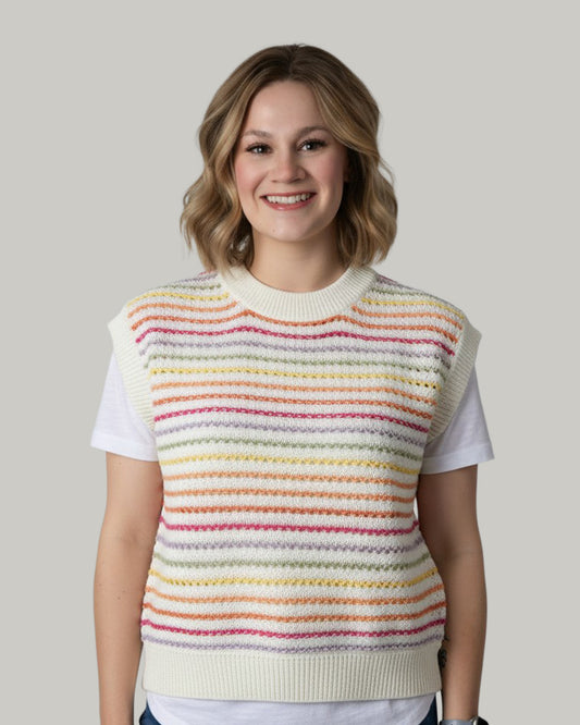 Multi Striped Crochet Short Sleeve Top