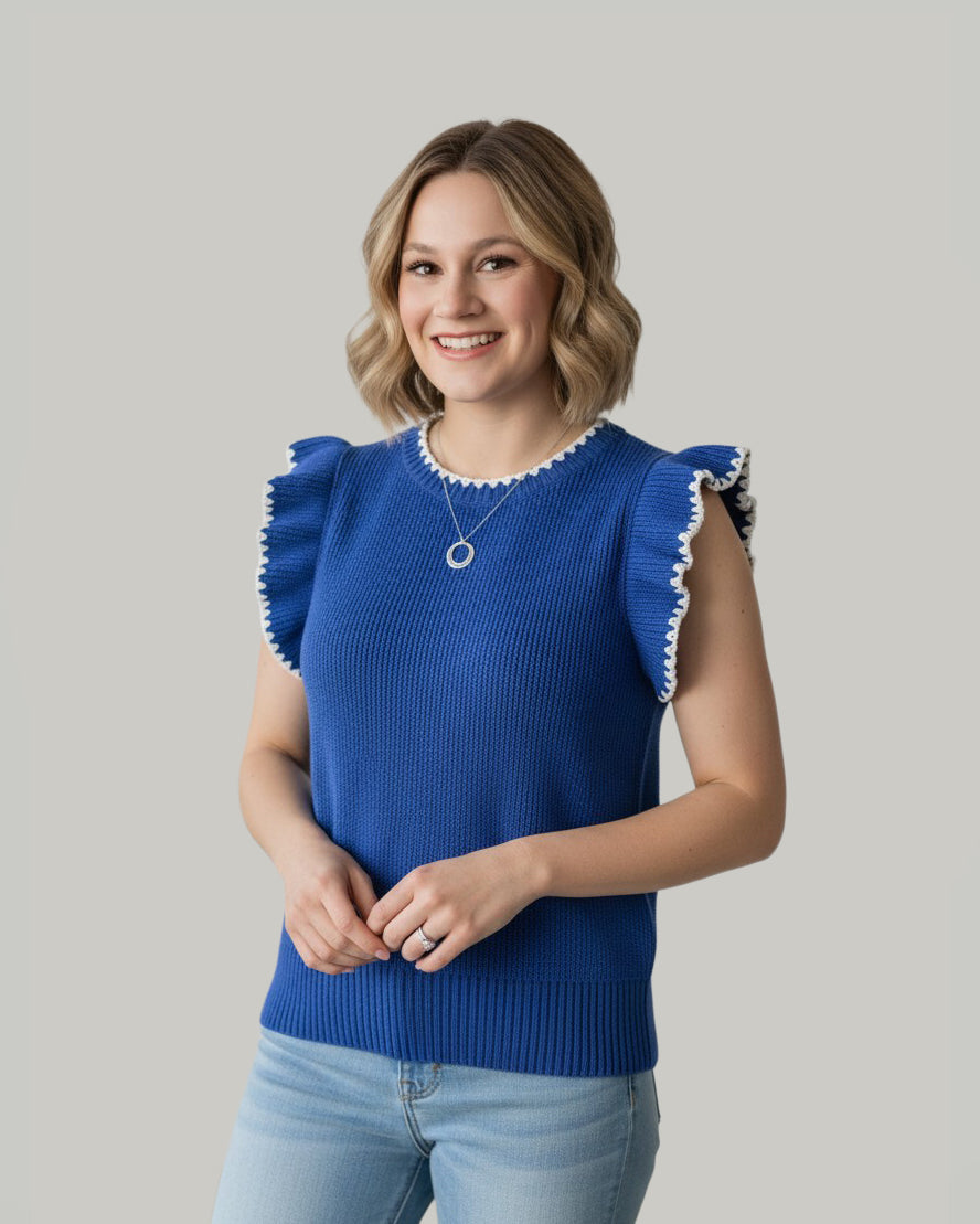 Color Blanket Stitched Crew Neck