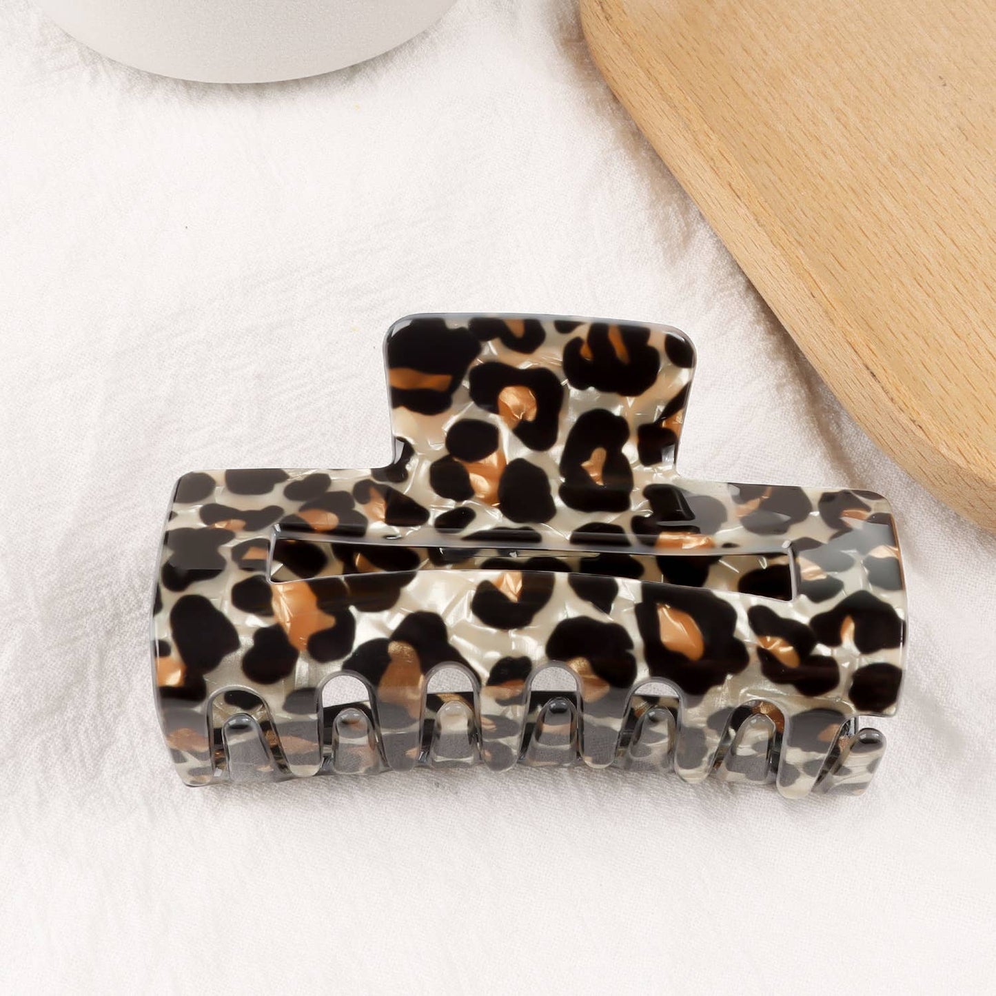 Retro Coffee-Brown Leopard Print Rectangular Hair Clip