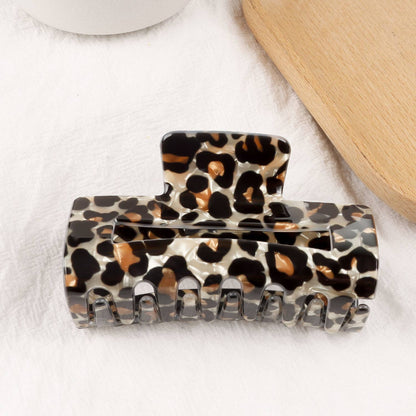Retro Coffee-Brown Leopard Print Rectangular Hair Clip