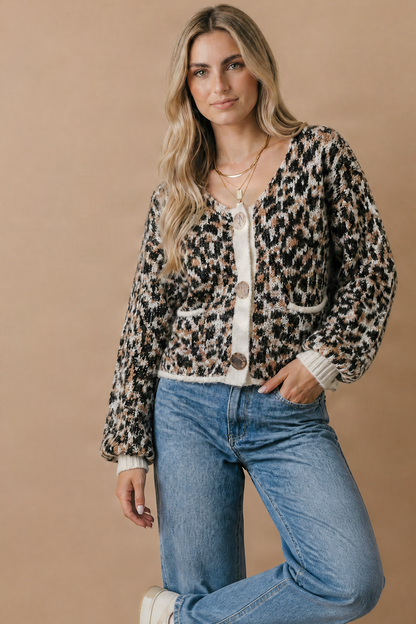 Scoop Neck Leopard Gold Buttons Cardigan