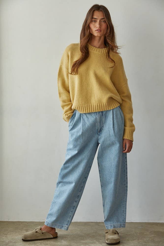 Mustard Yellow Knit Sweater Crew Neck Long Sleeve