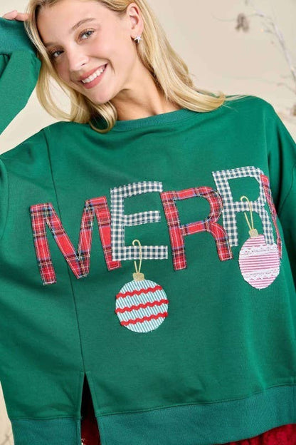 Merry Ornament Patchwork Long Sleeve Top