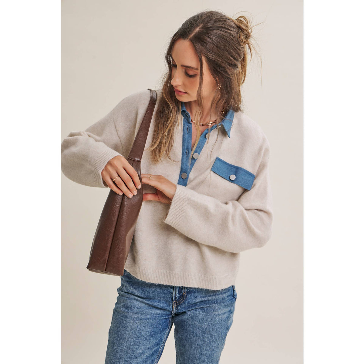 Mixed Media Denim Sweater