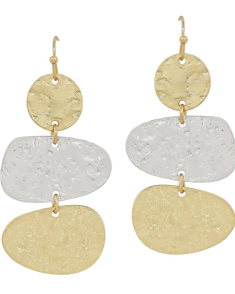 Hammered Gold and Silver Two Tone Circle Drop Earrings
