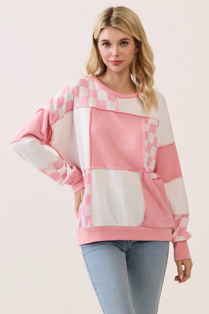 Pink & White Checkered Pullover