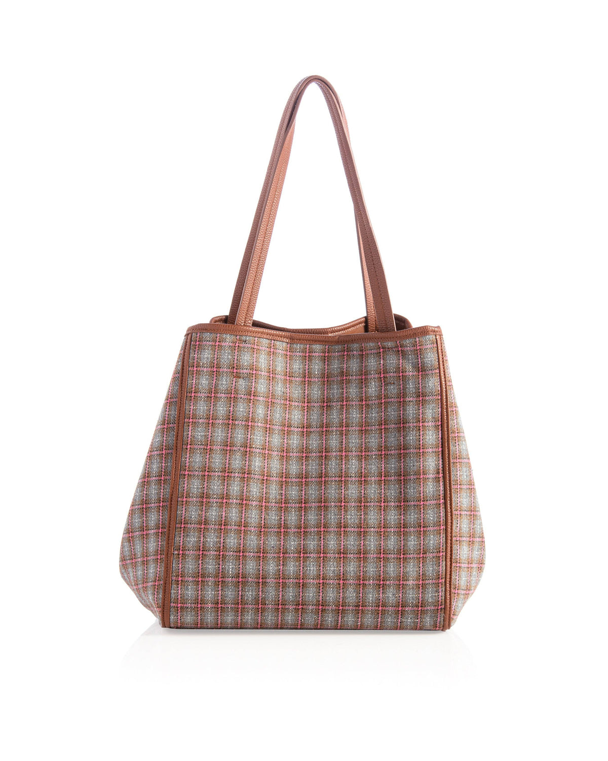 Neutral Tan & Pink Plaid Tote
