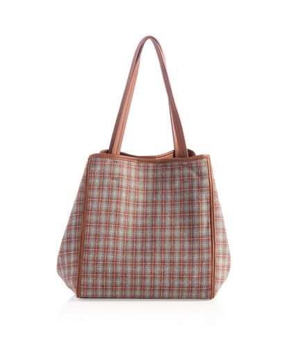 Neutral Tan & Pink Plaid Tote