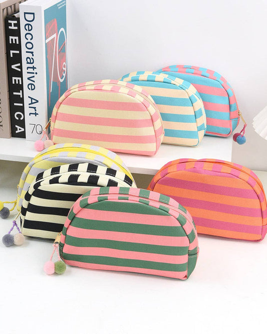 Shell-Shaped Striped Makeup Pouch