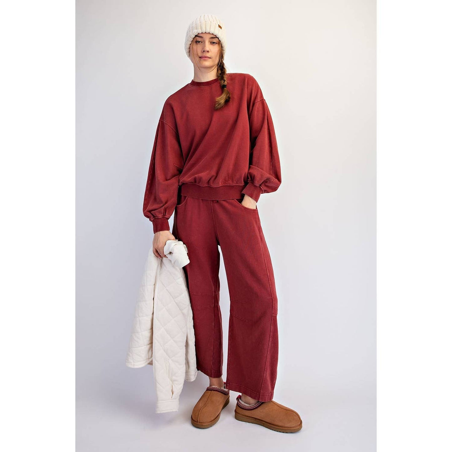 Mineral Washed Lounge Boxy Long Sleeve Top