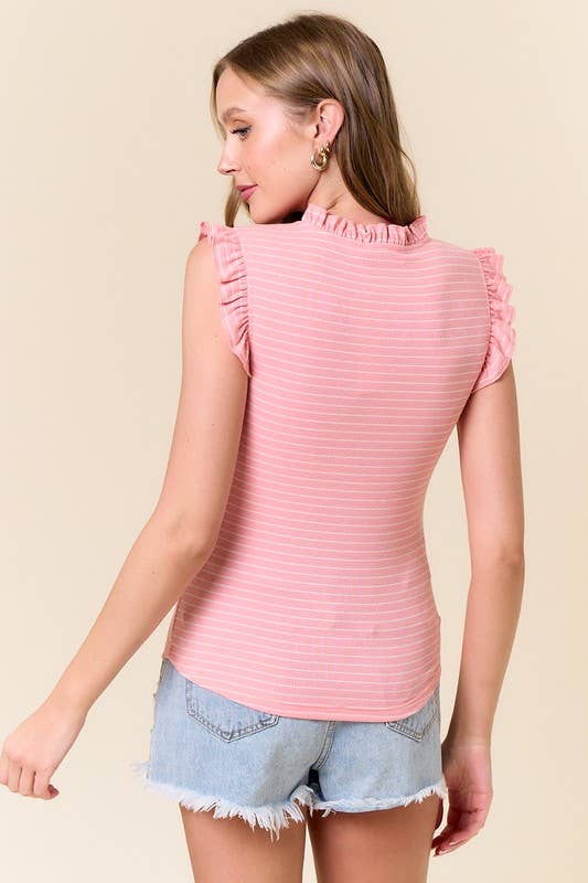 Striped Ruffle Sleeve Tank Top