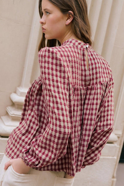 Country Plaid Pleated Blouse