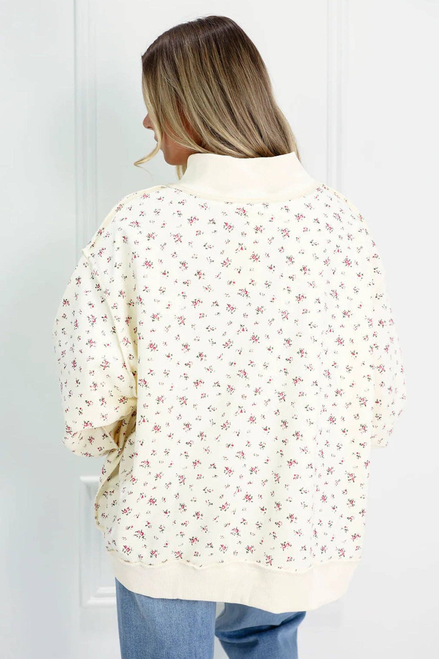 Beige Patchwork Floral Print Sweatshirt