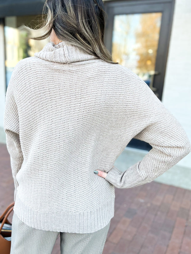 Light Brown Ribbed Turtleneck Sweater