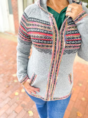 Maroon Fairisle Zip Up Sweater