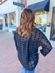 Black Sheer Swiss Dot Button Up