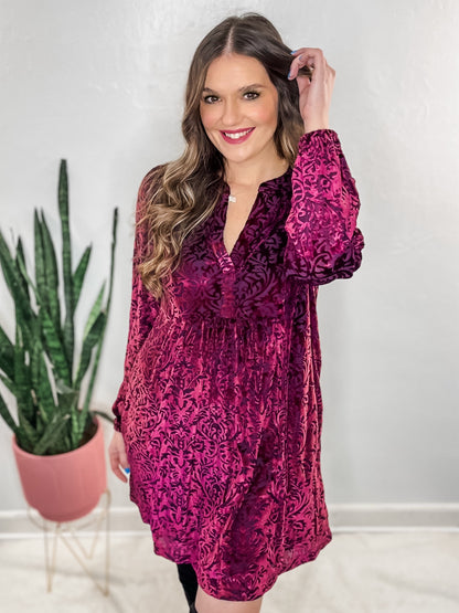 Mulberry Burnout Velvet Dress