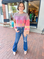 Flower Multi Print Balloon Sleeve Sweater