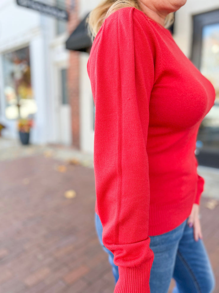 Light Red Blouson Sleeve Sweater