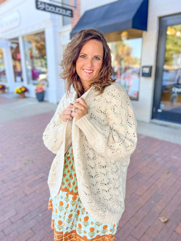 Oatmeal Hollow Knit Cardigan