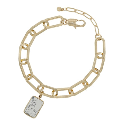 Gold Chain Stone Charm Bracelet